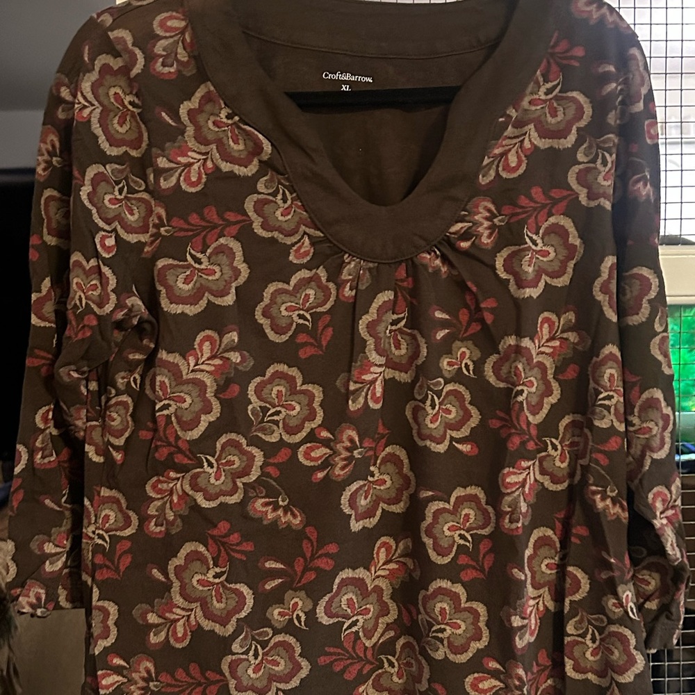 Croft & Barrow Floral Blouse - Brown and Red